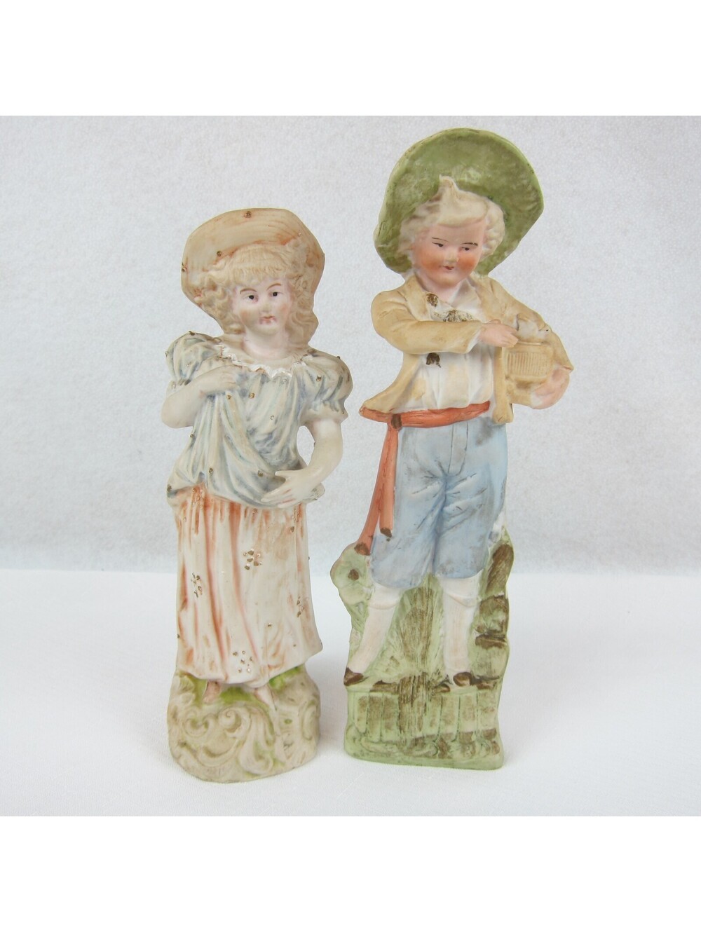 Antique German Porcelain Bisque Figures Sculptures Pair Boy & Girl Harvest